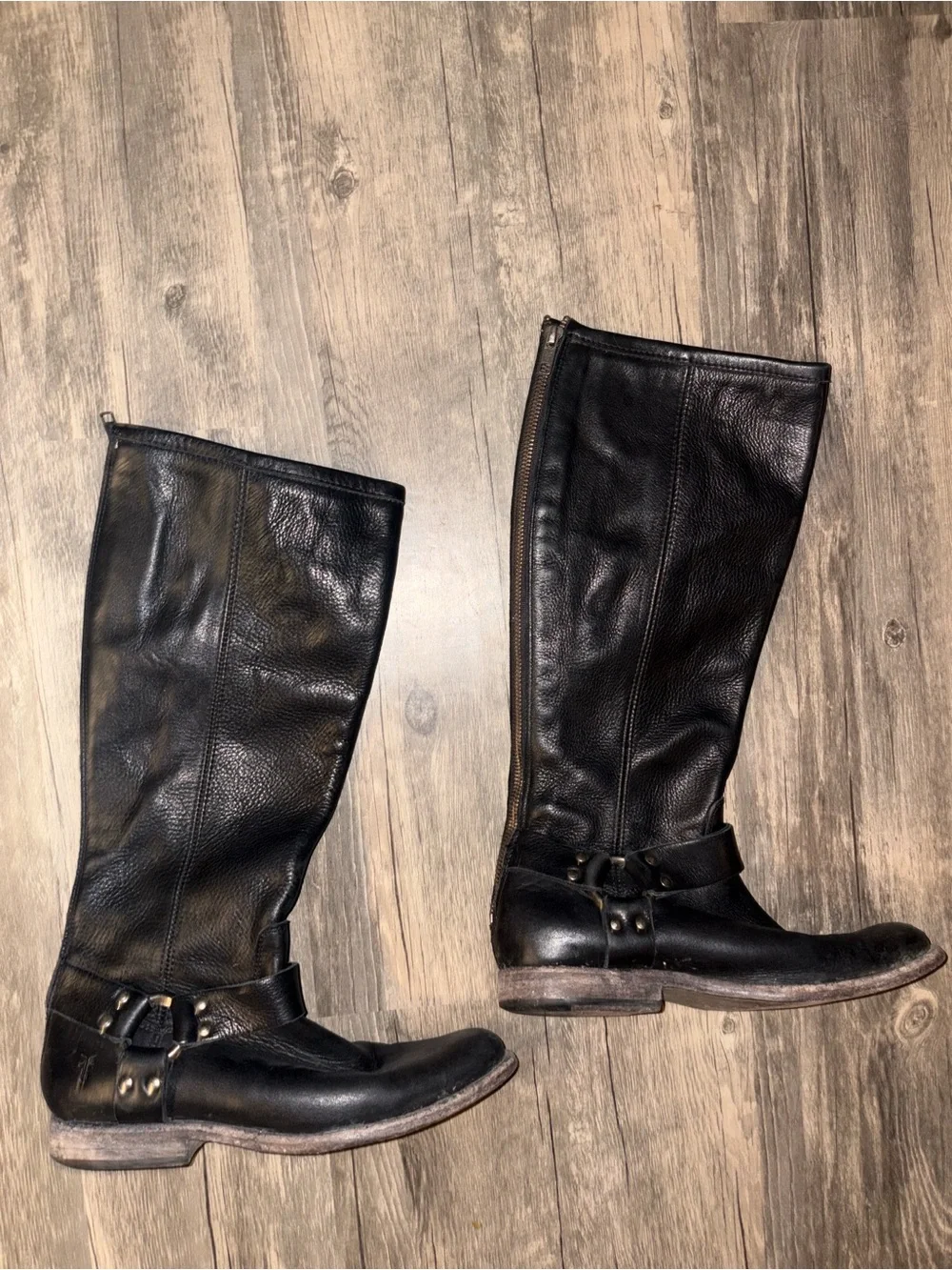FRYE Leather Knee-High Harness Boot - Black size 8 B